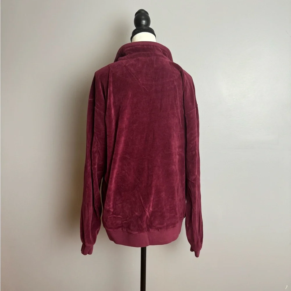 True Religion unisex burgundy velour zip up collared sweatshirt size large - Picture 8 of 8